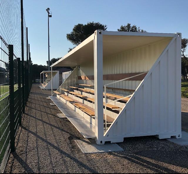 An 84 seat grandstand built in a 40  feet container
